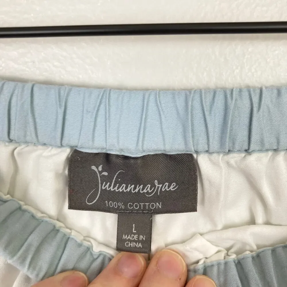 Julianna Rae Womens L Blue & White Floral Embroidered Cotton Pajama Sleep Set